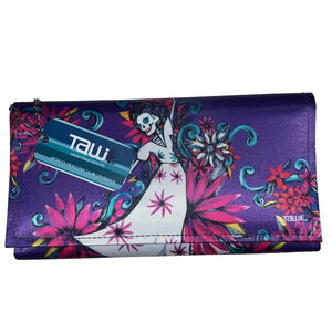 Tawi Wallet Purple with dancing skeleton lady Floral Print